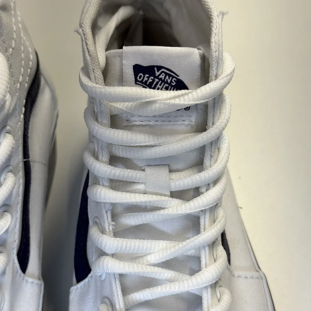 VANS Sk8-Hi Tapered Sport Platform Shoes White Canvas Navy Women 9‎ Men 7.5
